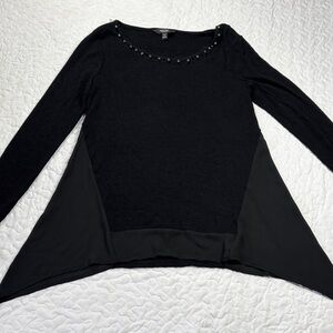 Simply Vera Vera Wang Elegant Black Long Sleeve Top Embellished Neckline size xs